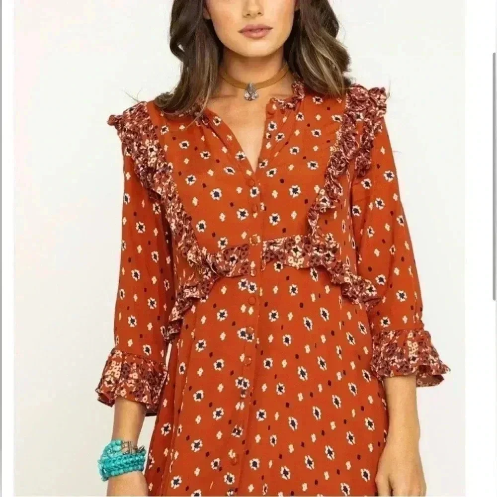FREE PEOPLE CALICO SKIES MIDI DRESS